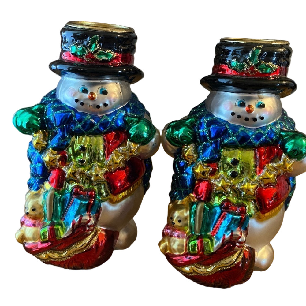 Set of 2 Mercury Glass 6.5” Christmas SNOWMEN TEA LIGHT HOLDER ☃️ Candle holders